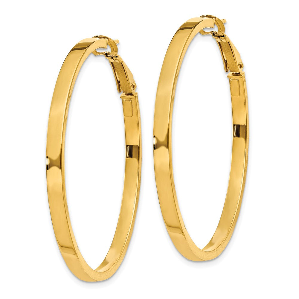 10k 3x40mm Polished Square Tube Round Hoop Earrings