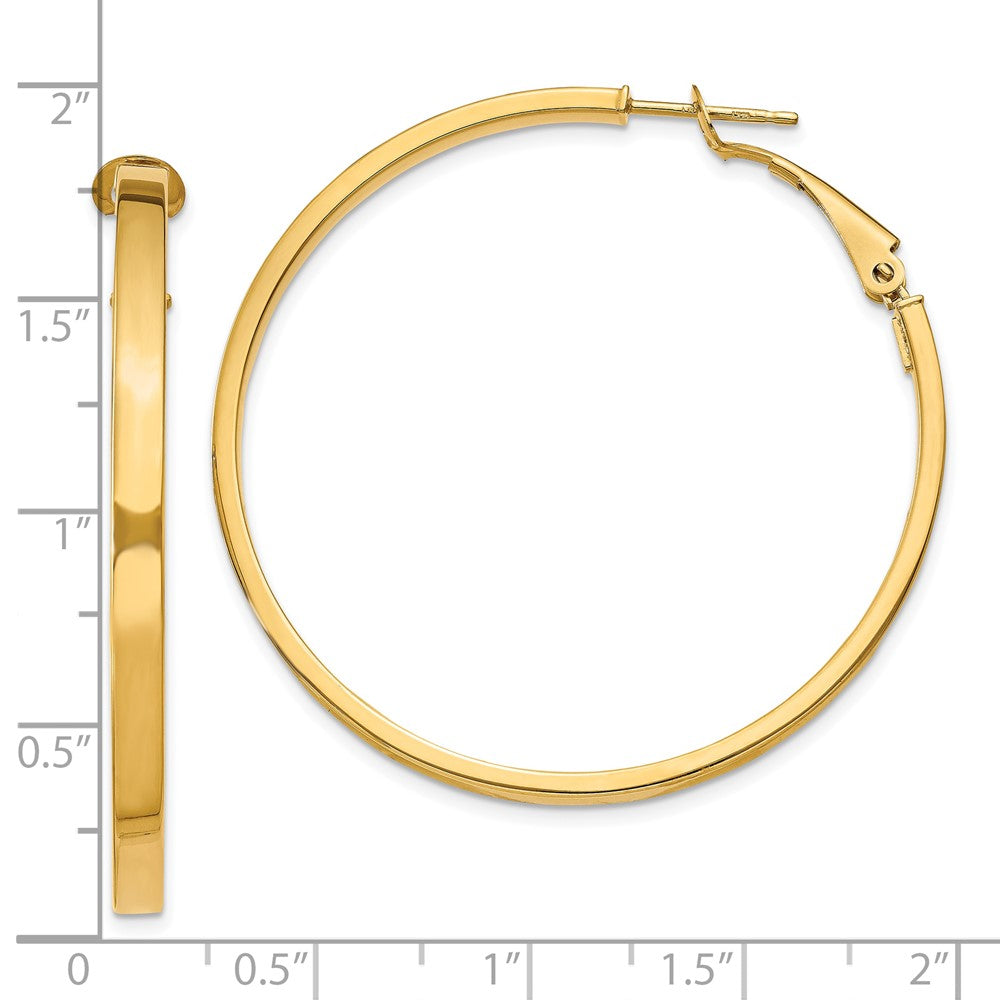 10k 3x40mm Polished Square Tube Round Hoop Earrings
