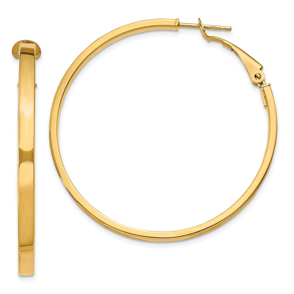 10k 3x40mm Polished Square Tube Round Hoop Earrings