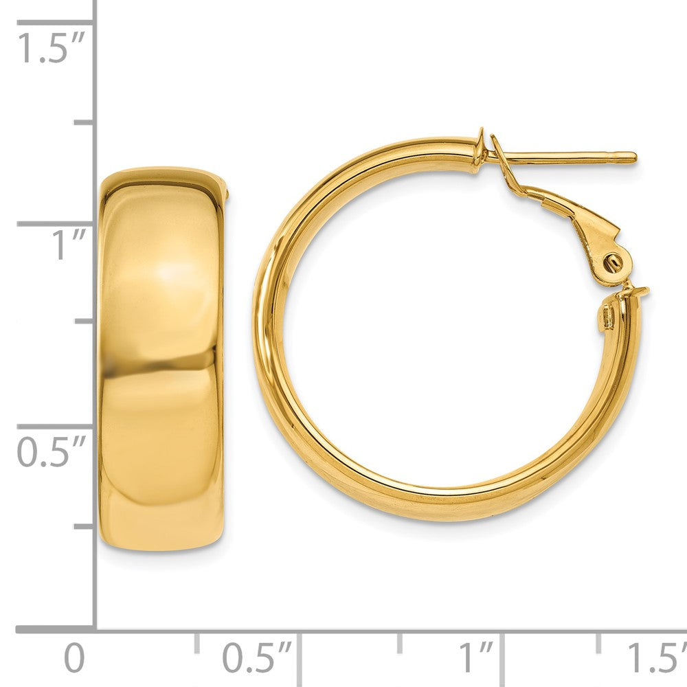 10k 7.75mm Omega Back Hoop Earrings