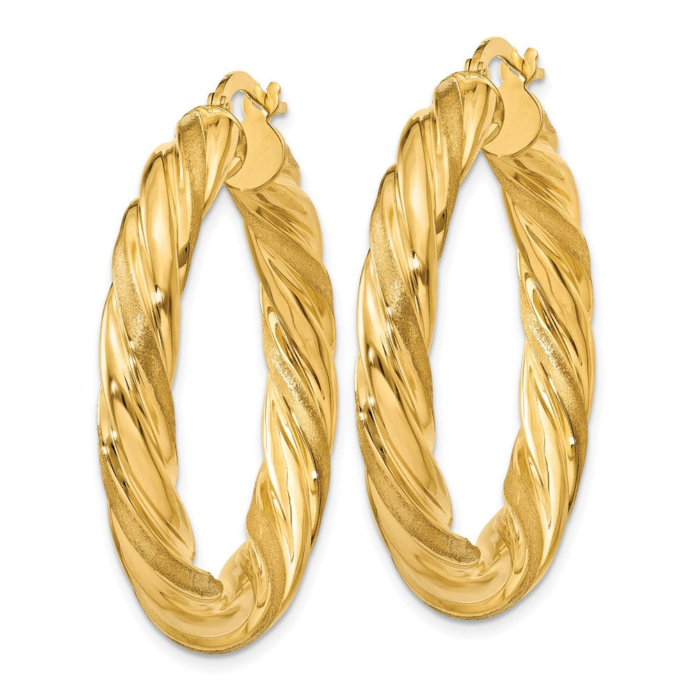 10k 5mm Satin & Polished Twisted Hoop Earrings