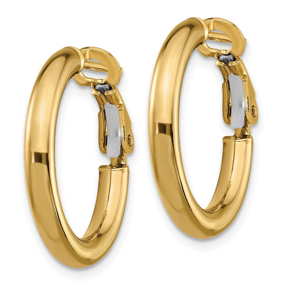 10k 3x15mm Polished Round Omega Back Hoop Earrings