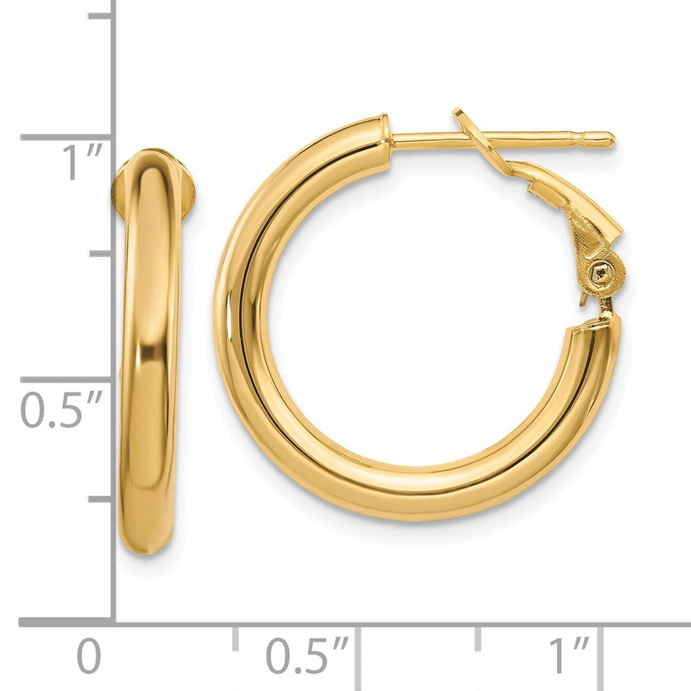 10k 3x15mm Polished Round Omega Back Hoop Earrings