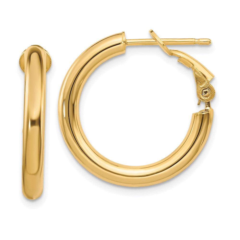 10k 3x15mm Polished Round Omega Back Hoop Earrings