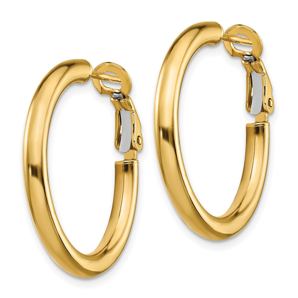 10k 3x20mm Polished Round Omega Back Hoop Earrings