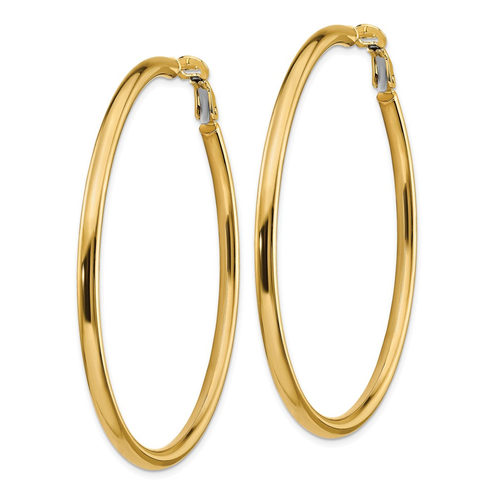 10k 3x50mm Polished Round Omega Back Hoop Earrings