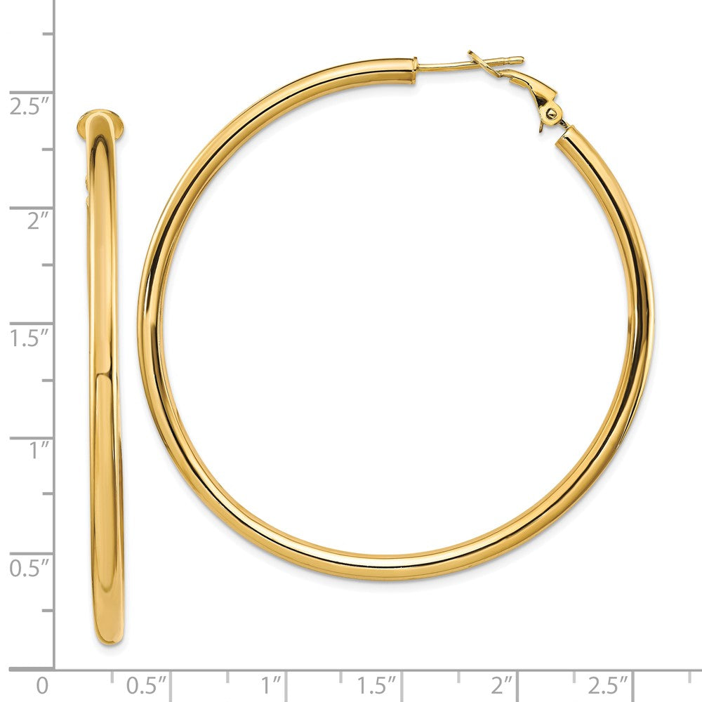 10k 3x50mm Polished Round Omega Back Hoop Earrings