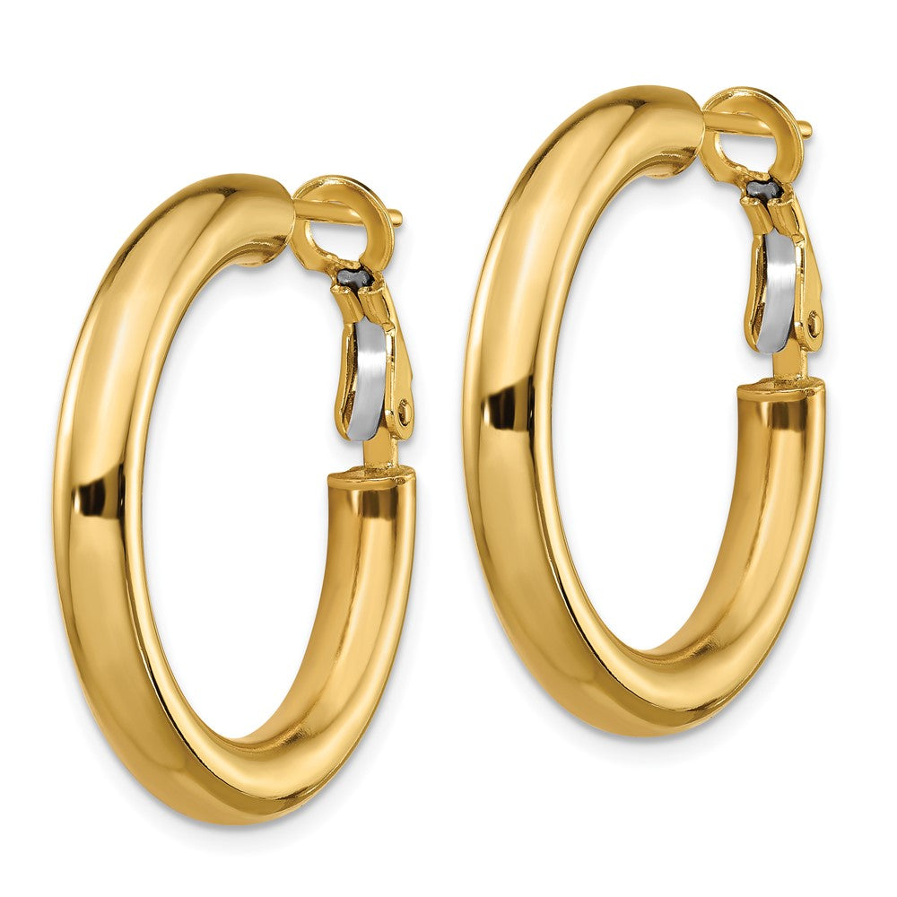 10k 4x20mm Polished Round Omega Back Hoop Earrings