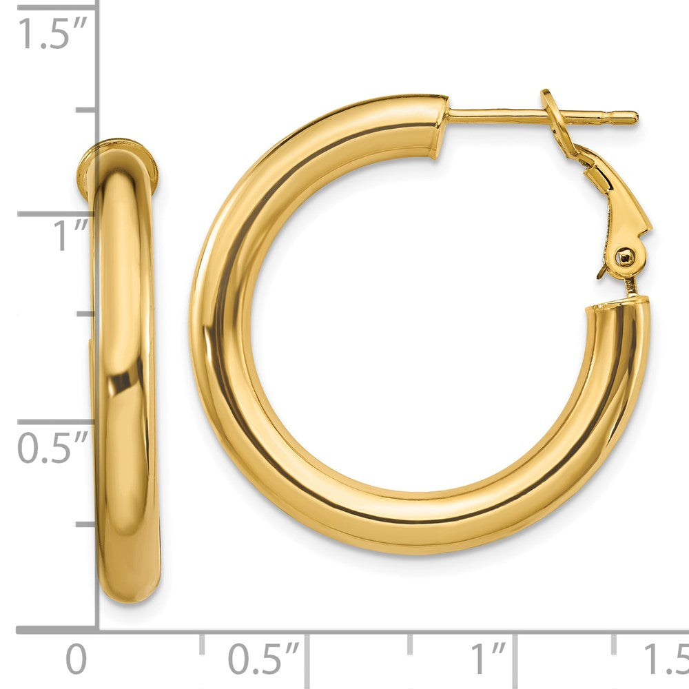 10k 4x20mm Polished Round Omega Back Hoop Earrings