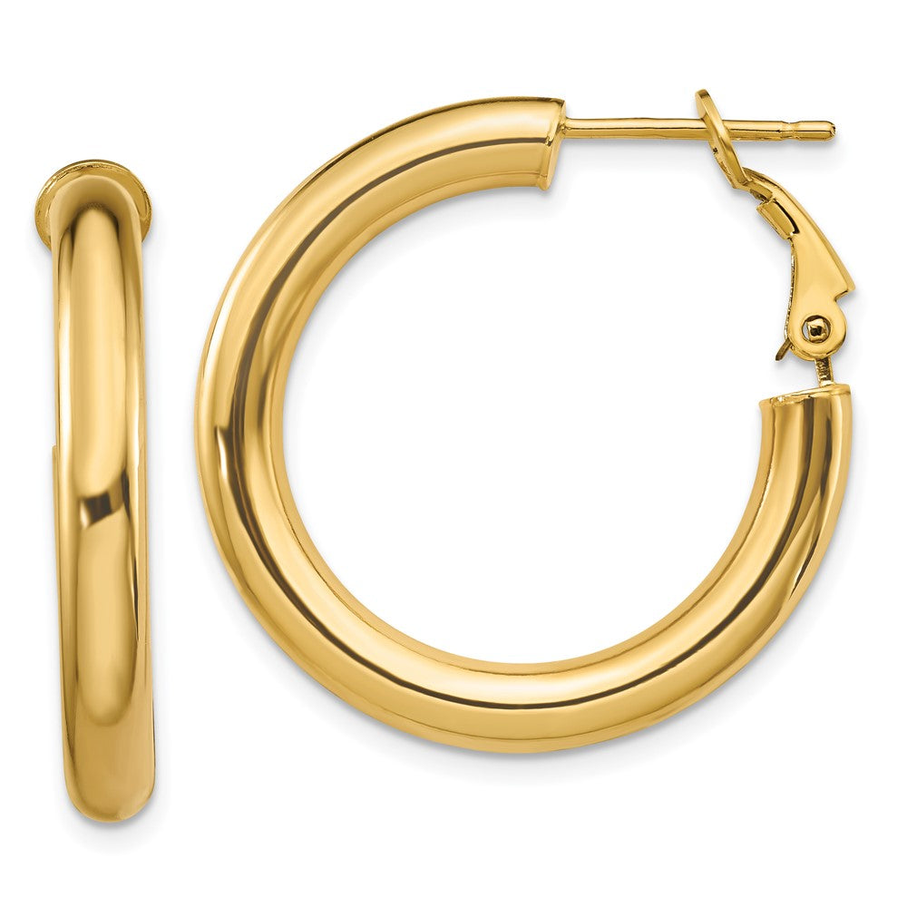 10k 4x20mm Polished Round Omega Back Hoop Earrings