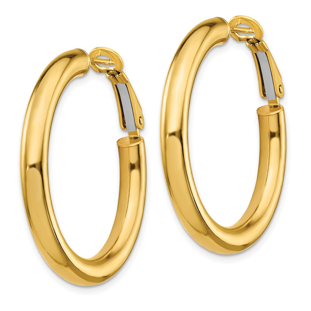 10k 4x25mm Polished Round Omega Back Hoop Earrings