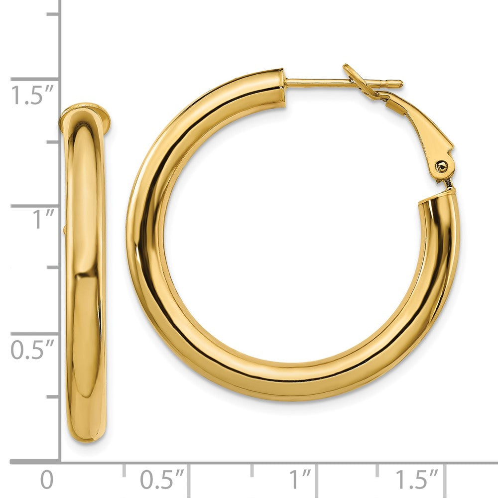 10k 4x25mm Polished Round Omega Back Hoop Earrings