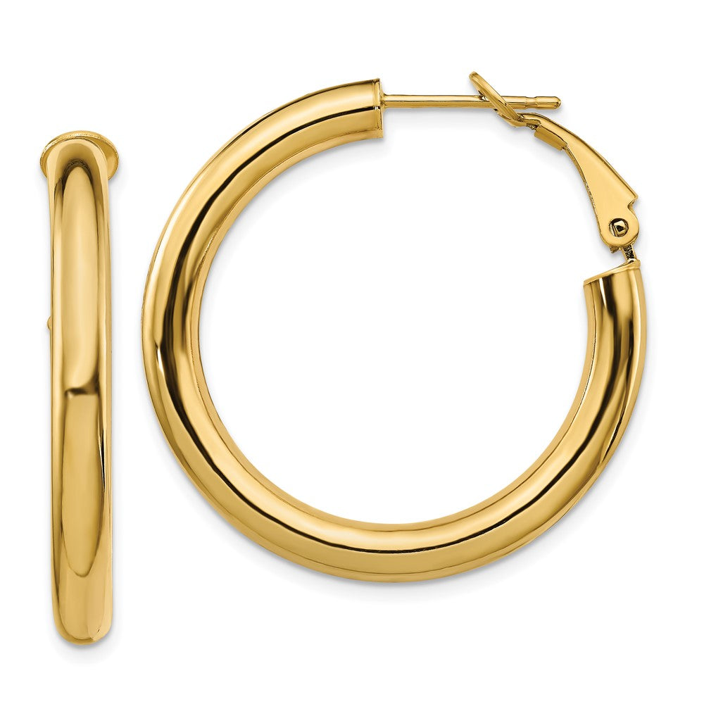 10k 4x25mm Polished Round Omega Back Hoop Earrings