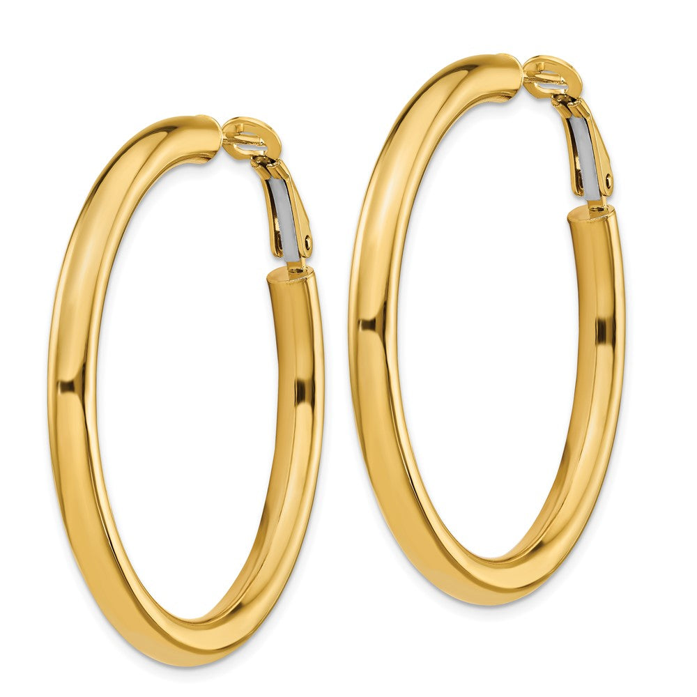 10k 4x35mm Polished Round Omega Back Hoop Earrings