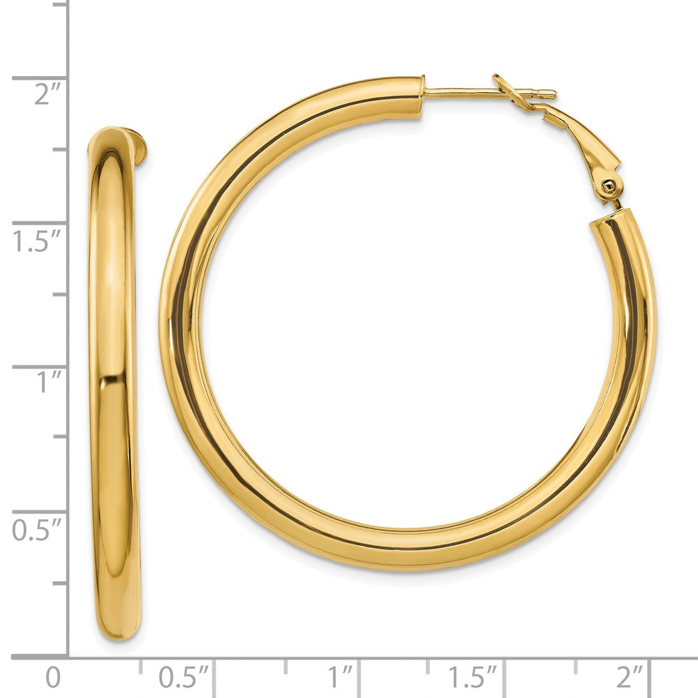 10k 4x35mm Polished Round Omega Back Hoop Earrings