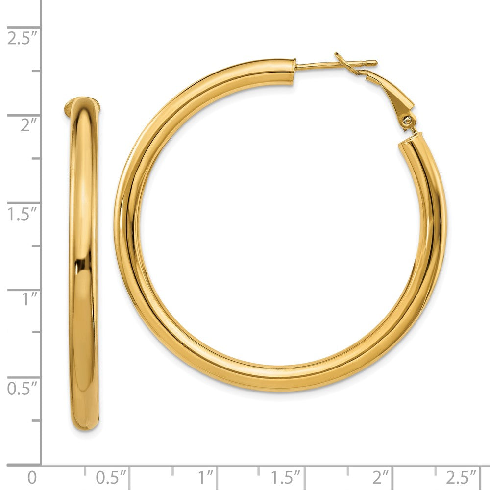 10k 4x50mm Polished Round Omega Back Hoop Earrings