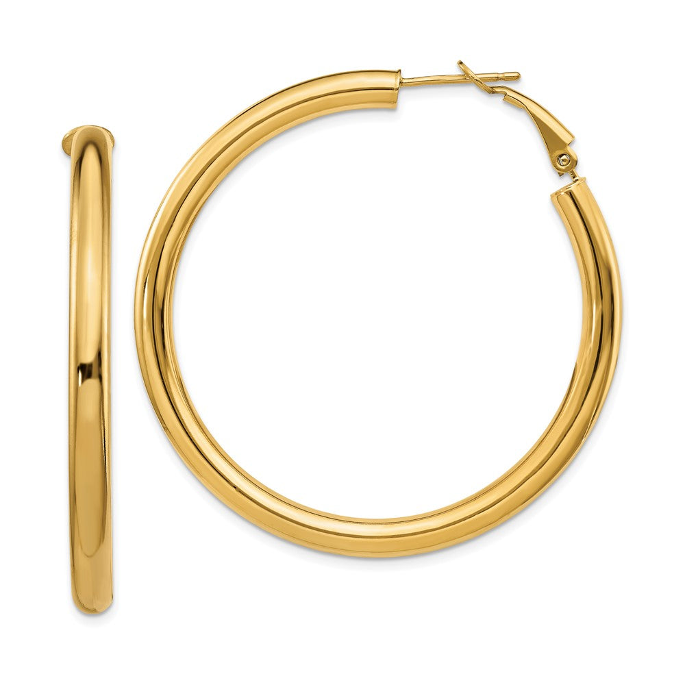 10k 4x50mm Polished Round Omega Back Hoop Earrings
