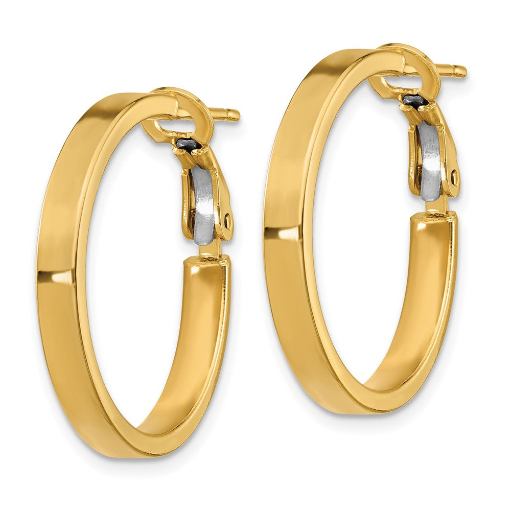 10k 3x20mm Polished Square Tube Round Hoop Earrings