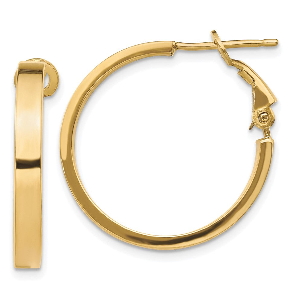 10k 3x20mm Polished Square Tube Round Hoop Earrings