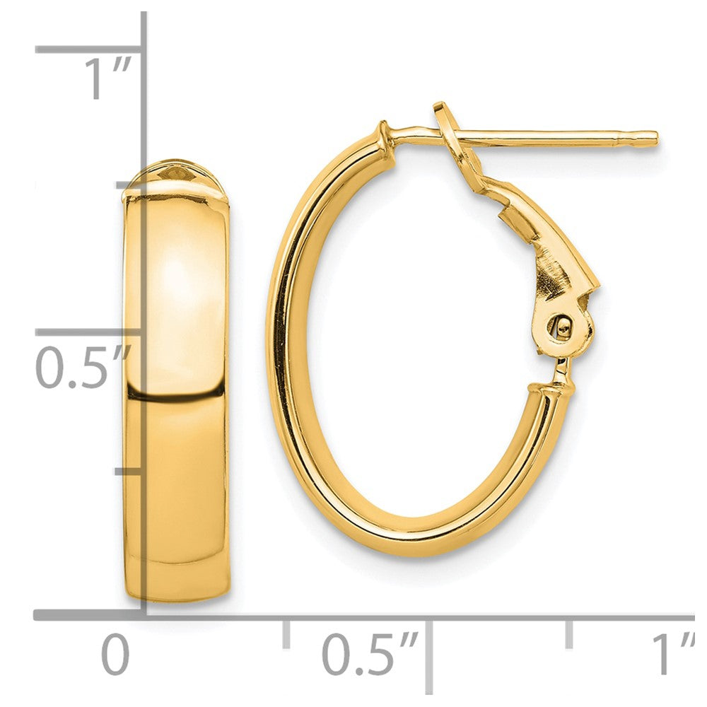 10k High Polished 5mm Omega Back Oval Hoop Earrings