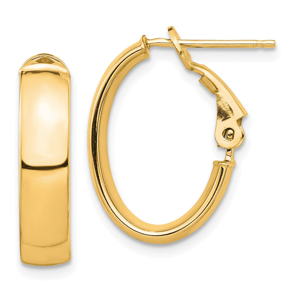 10k High Polished 5mm Omega Back Oval Hoop Earrings
