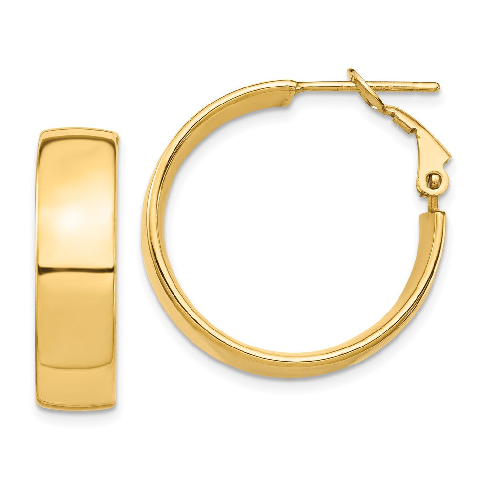 10k High Polished 7mm Omega Back Hoop Earrings