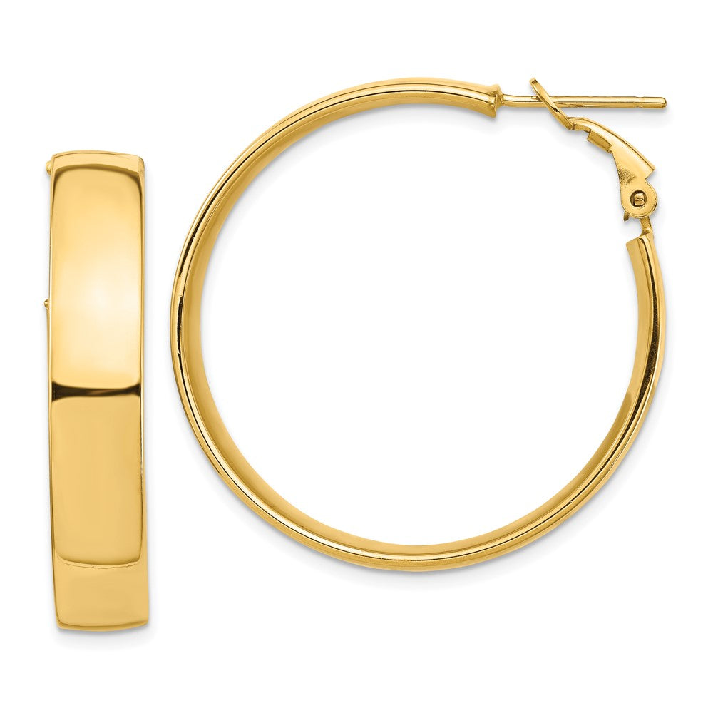 10k High Polished 7mm Omega Back Hoop Earrings