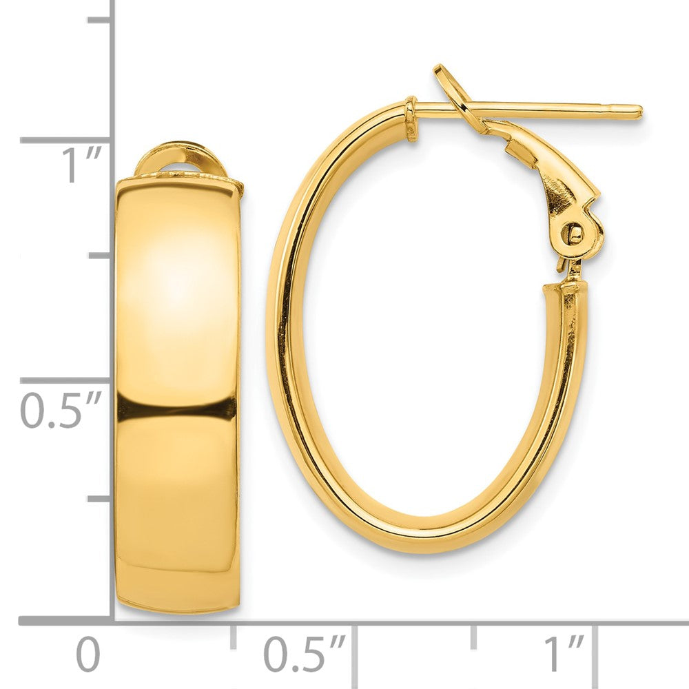 10k High Polished 7mm Omega Back Oval Hoop Earrings