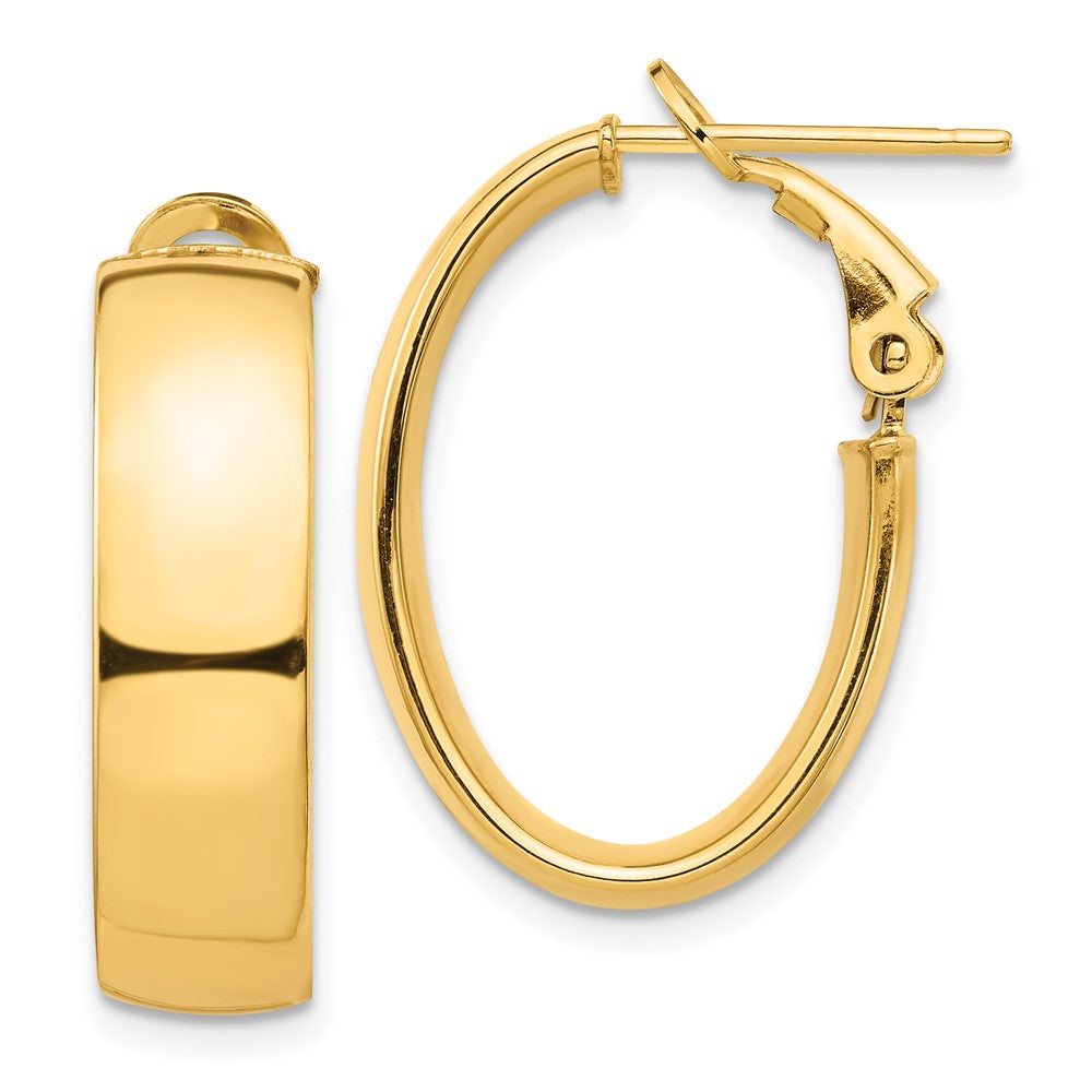 10k High Polished 7mm Omega Back Oval Hoop Earrings