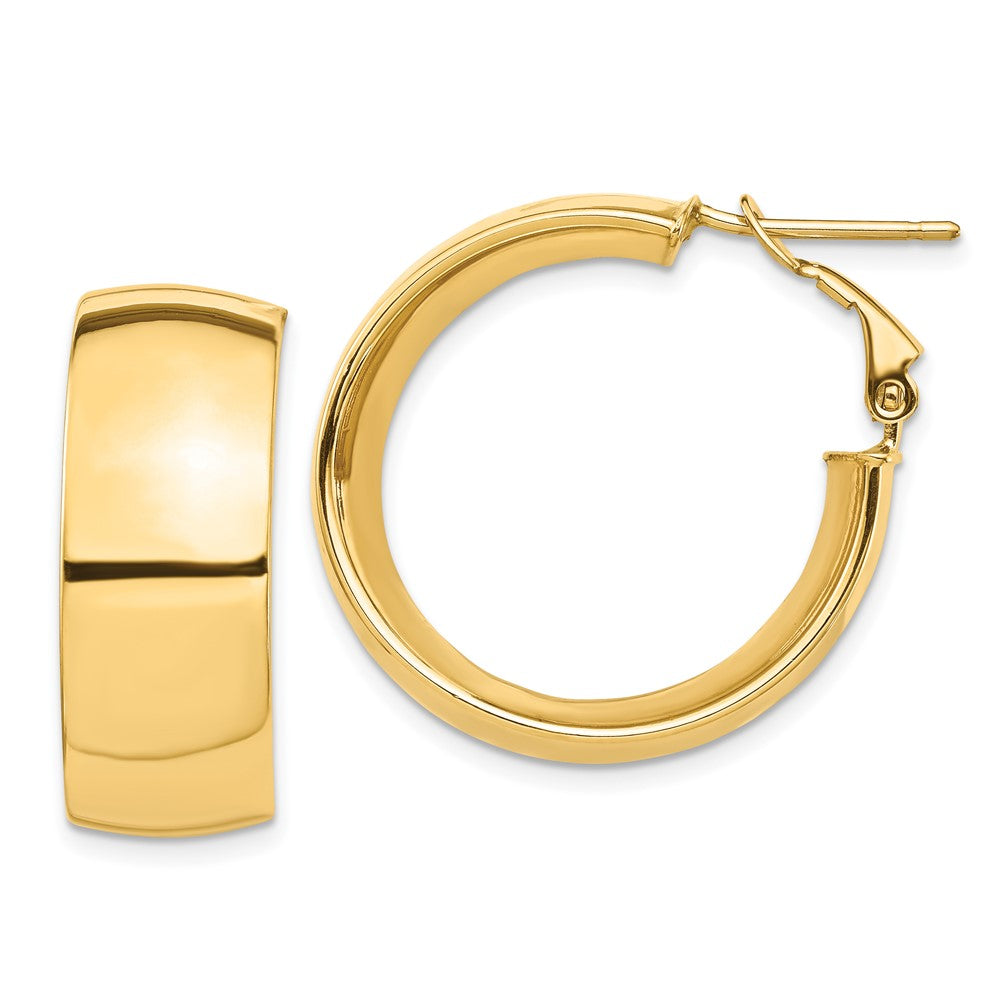 10k High Polished 10mm Omega Back Hoop Earrings
