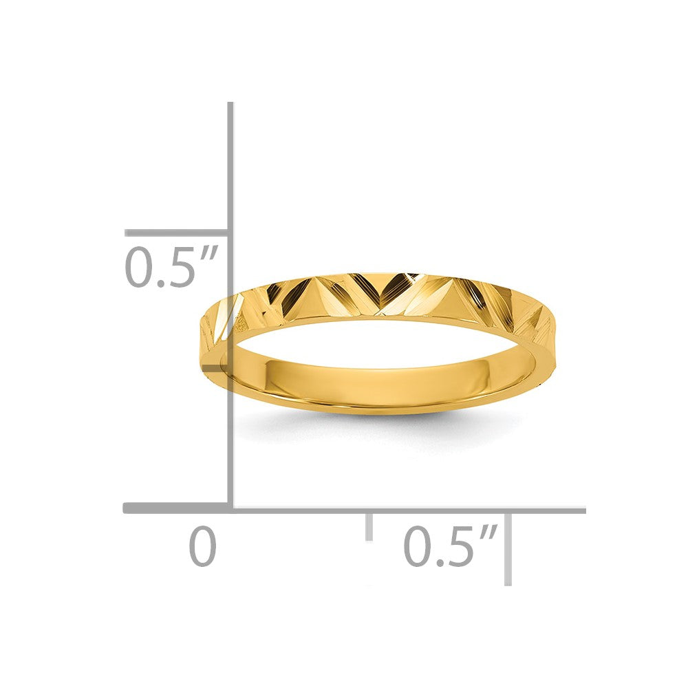 10K Diamond-cut Zig-Zag Design 2mm Flat Band Size 3 Baby / Children's Ring