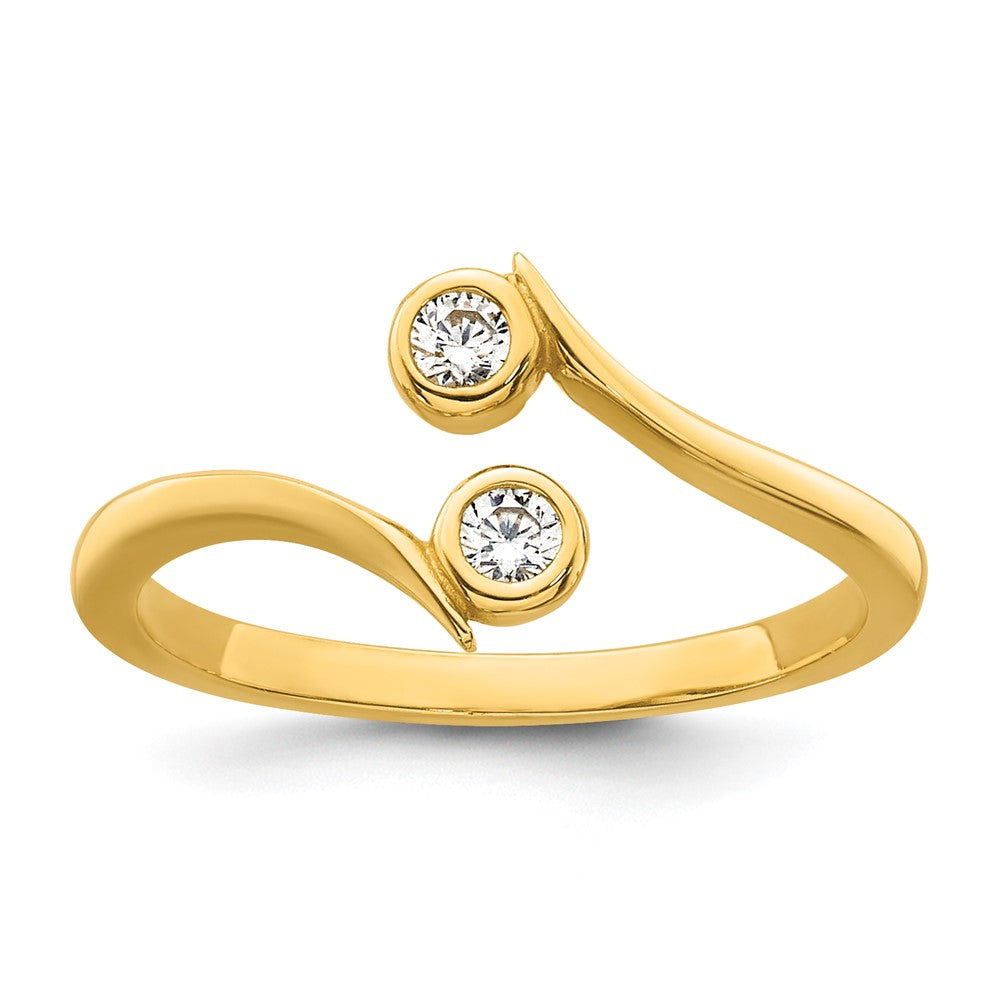 10k Polished Bezel-set White CZ Bypass Toe Ring