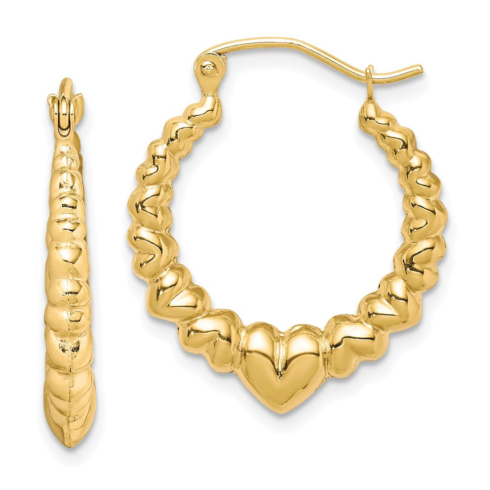 Polished;10K Yellow gold;Hollow;Hinged post;Textured;Heart