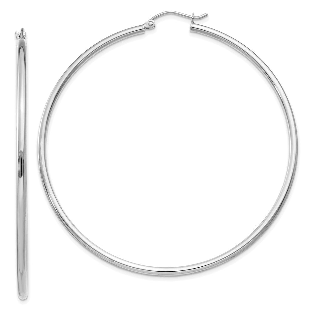 Polished;Hinged post;10K White gold;Hollow tube
