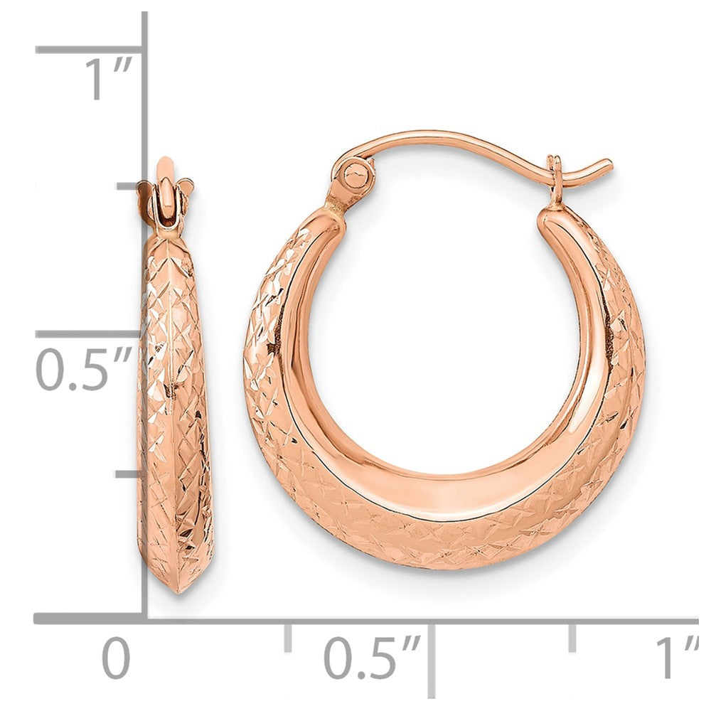 10K Rose Gold Textured Hollow Hoop Earrings