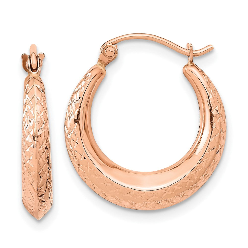 10K Rose Gold Textured Hollow Hoop Earrings