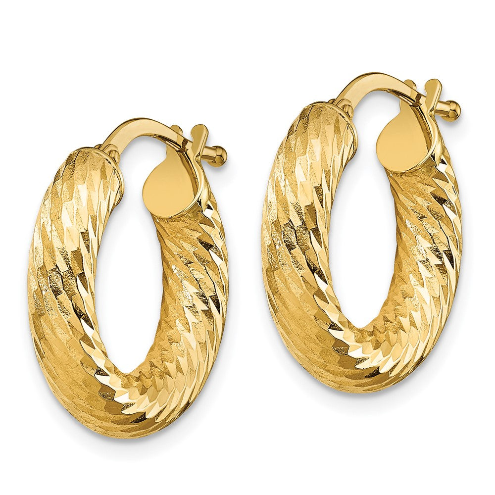 10k 4x10mm Diamond-cut Round Hoop Earrings