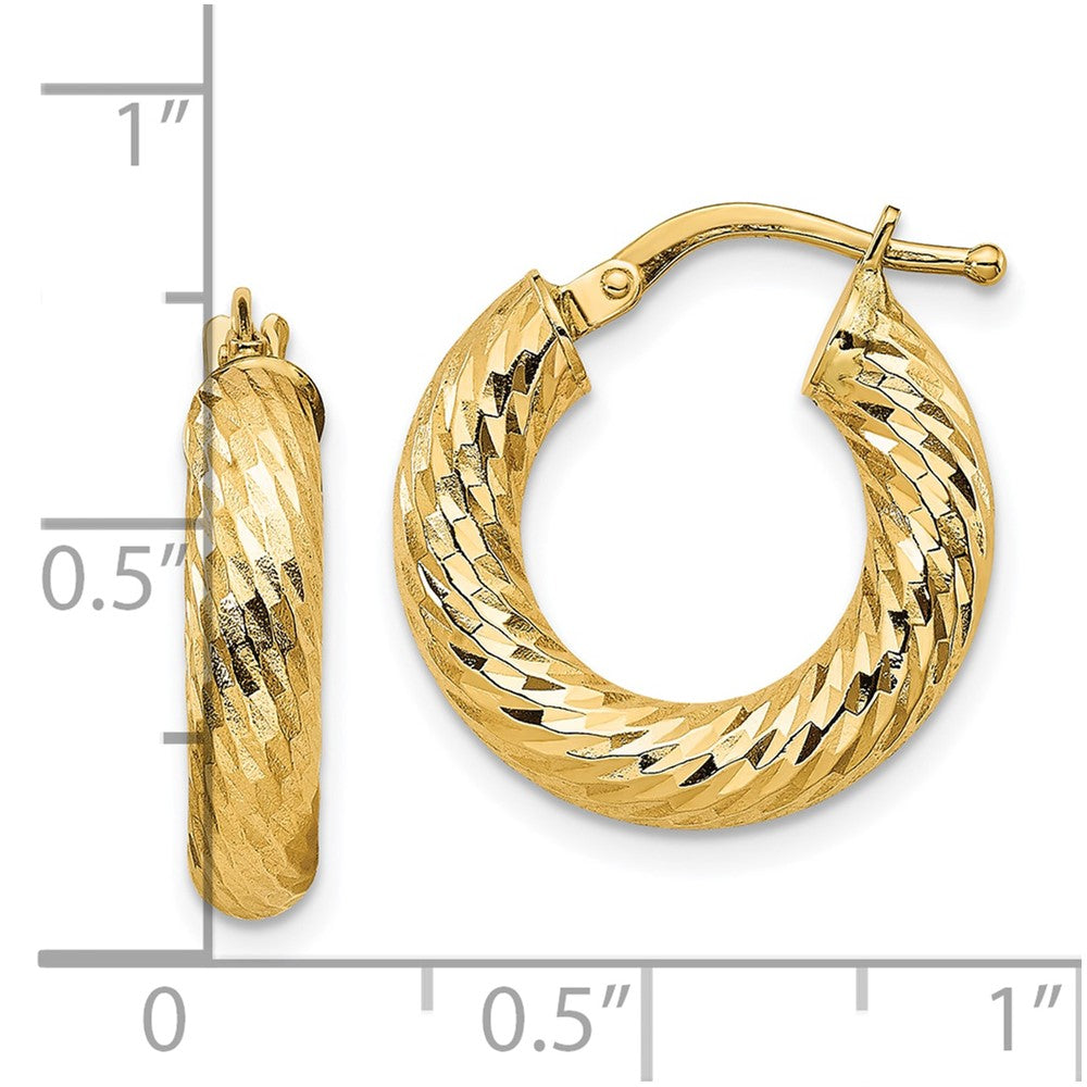 10k 4x10mm Diamond-cut Round Hoop Earrings