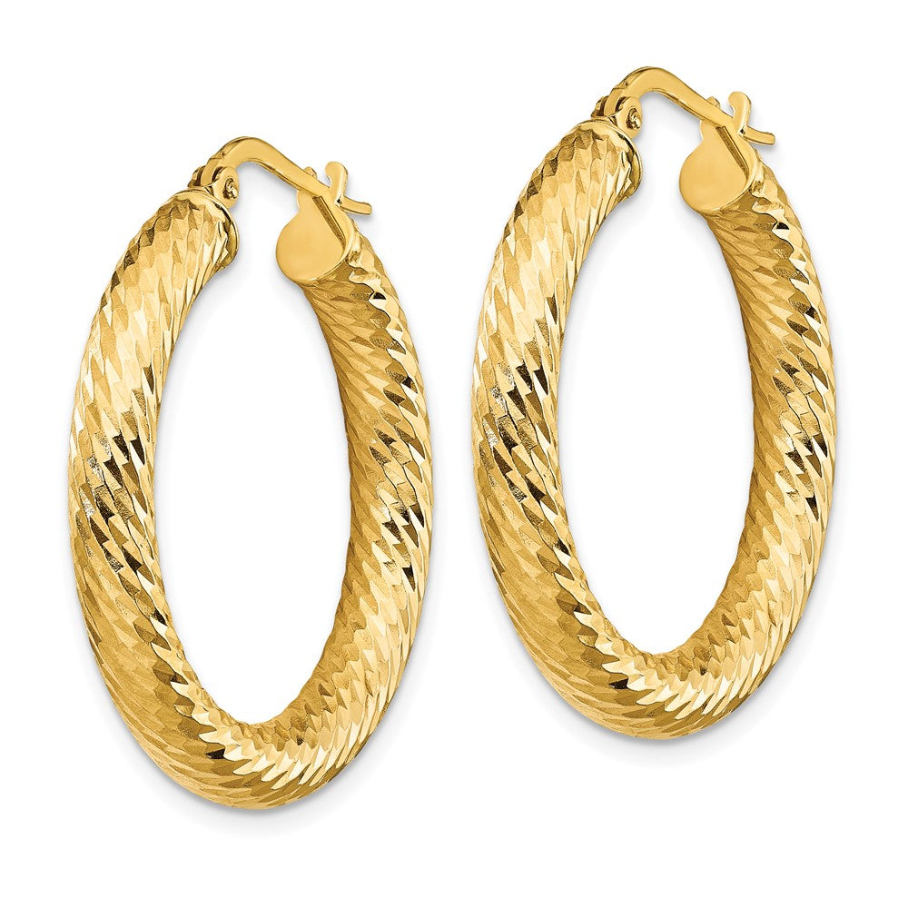 10k 4x20mm Diamond-cut Round Hoop Earrings