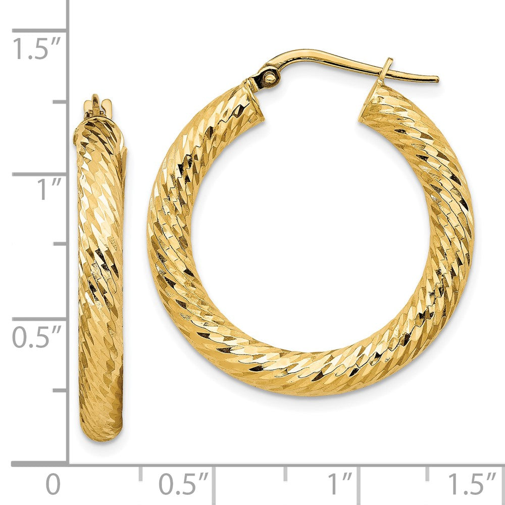 10k 4x20mm Diamond-cut Round Hoop Earrings