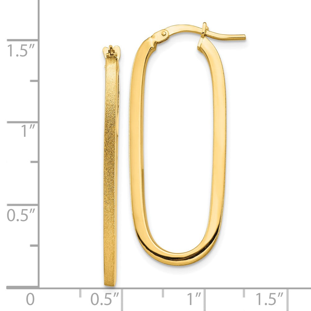 10k Polished & Satin 2mm Oval Hoop Earrings