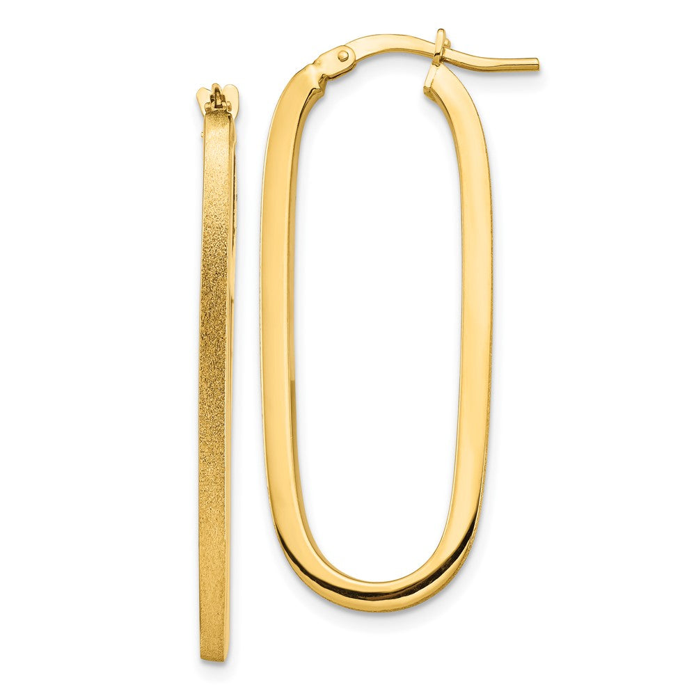 10k Polished & Satin 2mm Oval Hoop Earrings