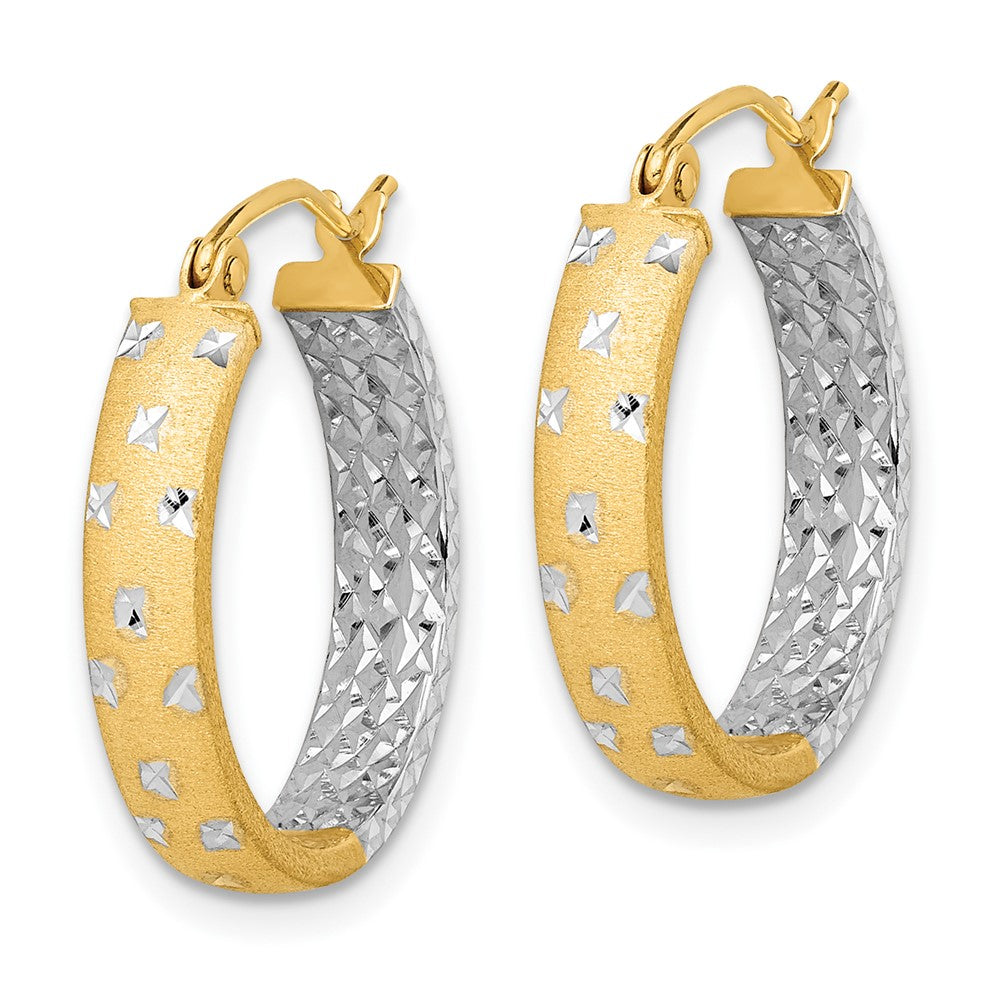 10k w/White Rhodium Satin Polished Diamond-cut In/Out Hoop Earrings