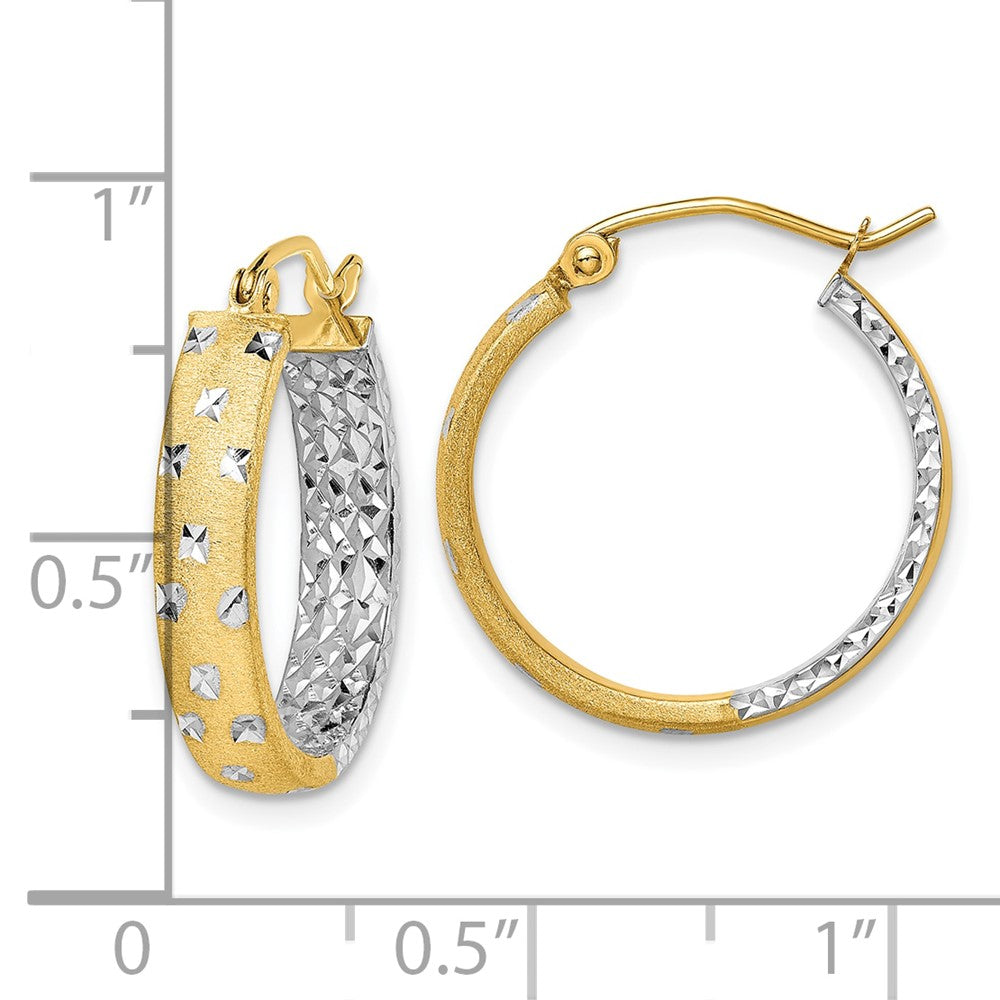10k w/White Rhodium Satin Polished Diamond-cut In/Out Hoop Earrings