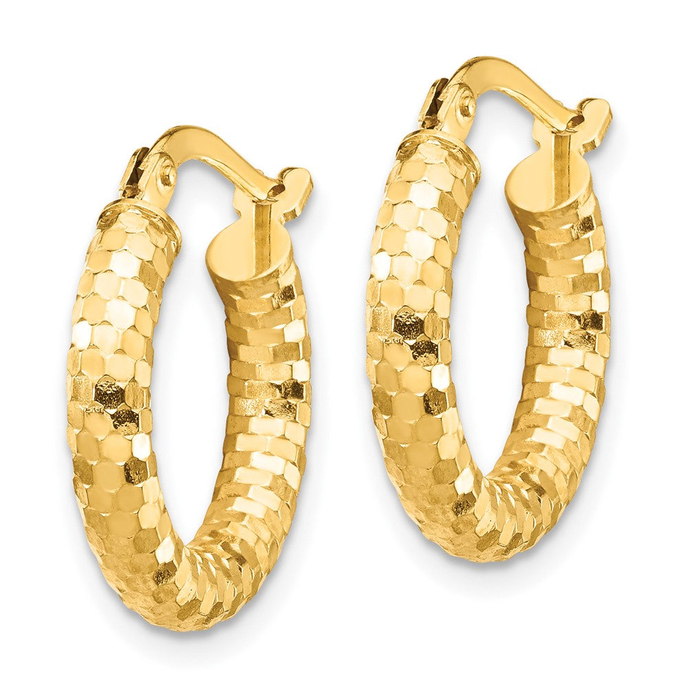 10K 3x10mm Diamond-cut Hoop Earrings