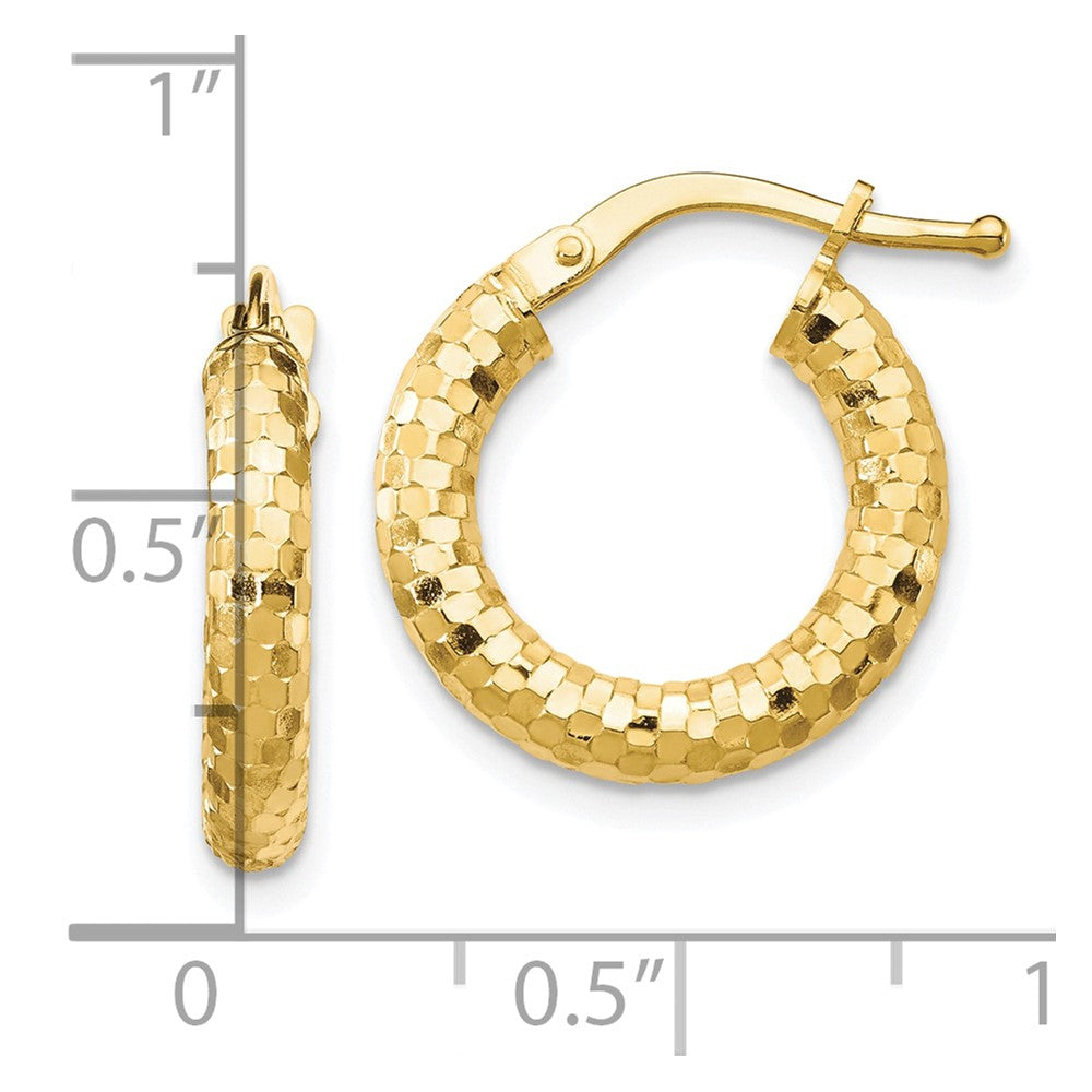 10K 3x10mm Diamond-cut Hoop Earrings