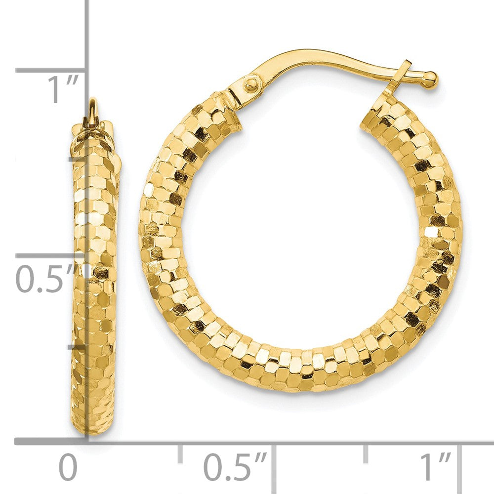 10K 3x22mm Diamond-cut Hoop Earrings