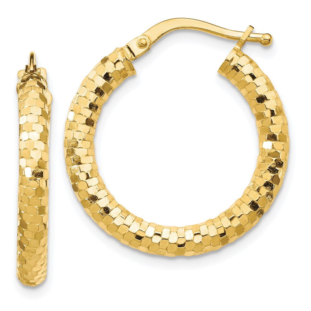 10K 3x22mm Diamond-cut Hoop Earrings