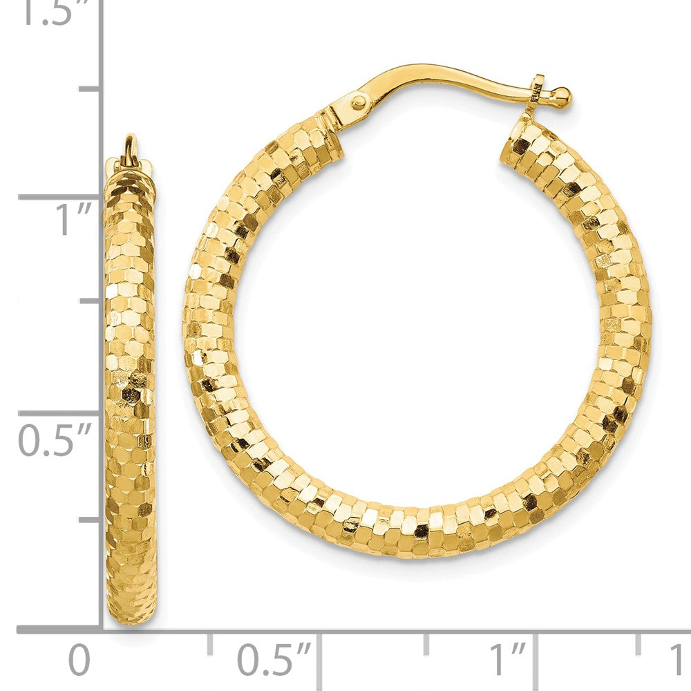 10K 3x27mm Diamond-cut Hoop Earrings