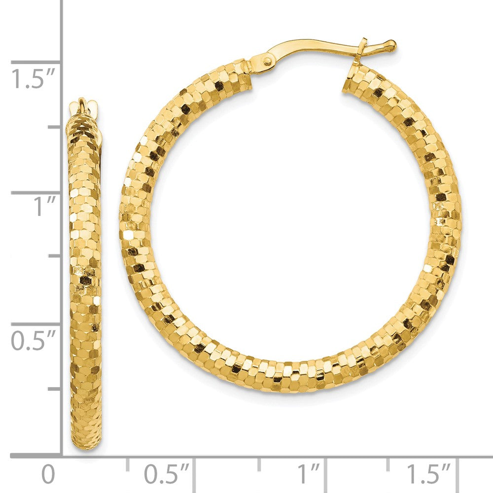 10K 3x32mm Diamond-cut Hoop Earrings